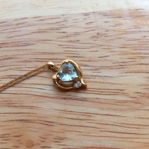 Vintage 10k Gold Aquamarine/Diamond Heart Pendant Necklace